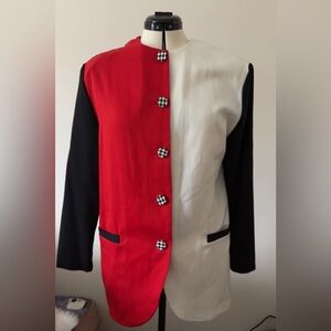 Red and White Colorblock Blazer